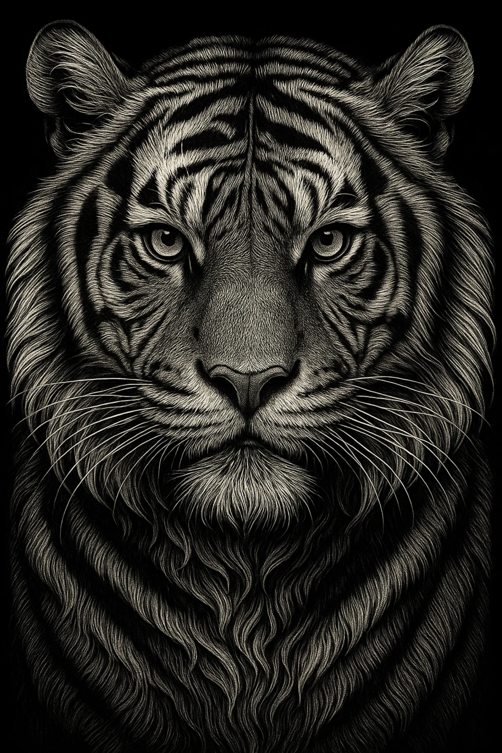 Tigre gravé sur ardoise